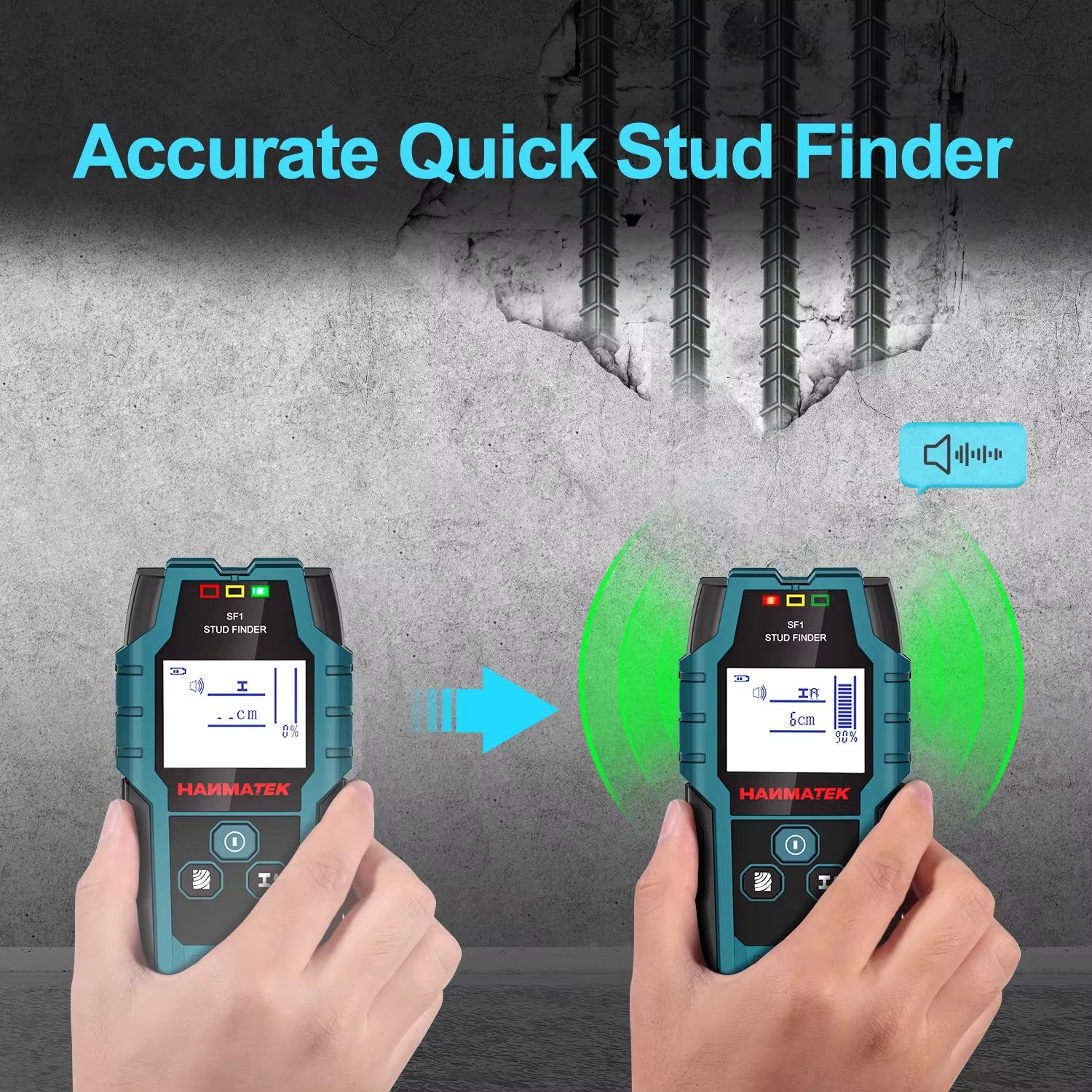 HANMATEK SF1 Stud Finder Wood Studs Metal Detecion Detection of Live Cable Metal Depth Measurement Finder Wall Detector Scanner