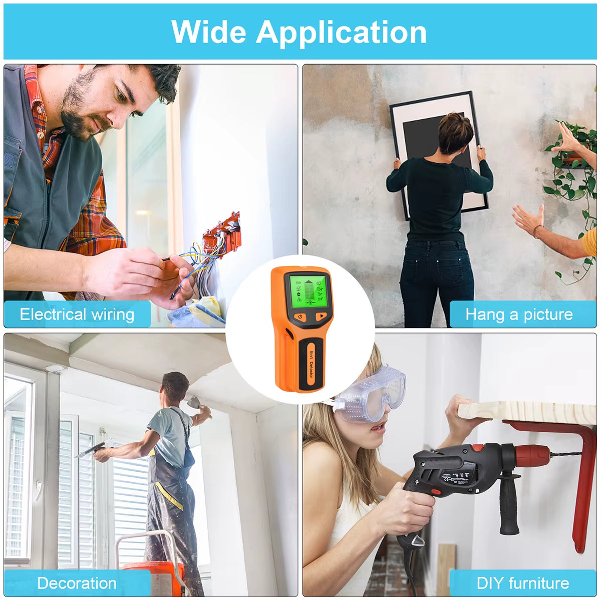 Stud Finder Sensor 5In1 Wall Scanner Electronic Stud Sensor Locator Wood Beam Joist Finders Portable Wall Detector LCD Display