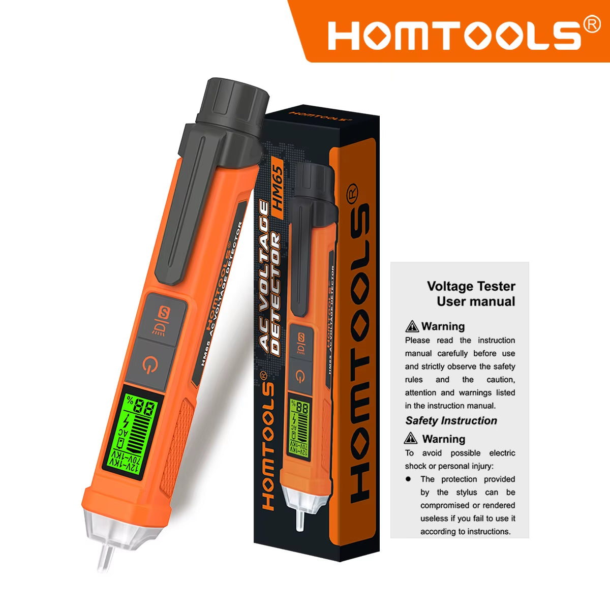 HOMTOOLS HM65 Non-Contact Voltage Detector Portable 50/60Hz Smart Electric Pen Tester NCV Sensor AC 12-1200V Electrical Tools