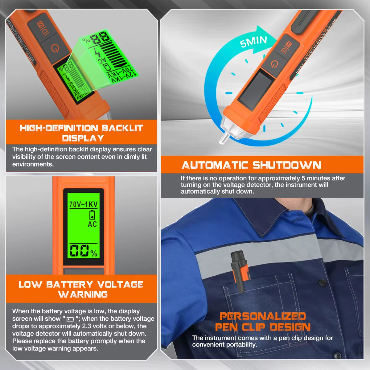 HOMTOOLS HM65 Non-Contact Voltage Detector Portable 50/60Hz Smart Electric Pen Tester NCV Sensor AC 12-1200V Electrical Tools