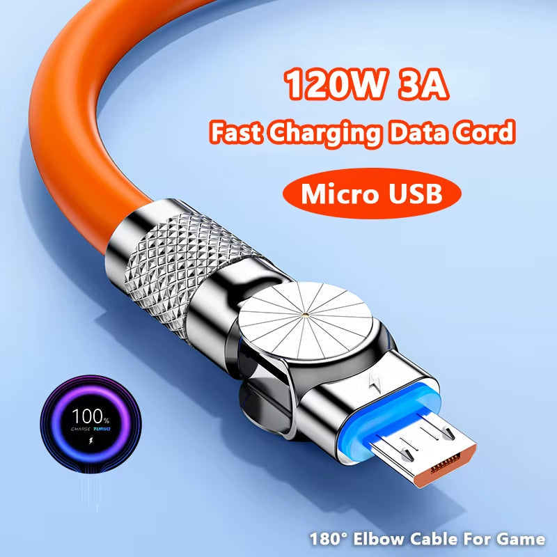 Micro USB 120W 3A Elbow Fast Charging Data Cable Cord for Playing Game for Samsung Galaxy S7 S5 Xiaomi Android Charge Usb Cord