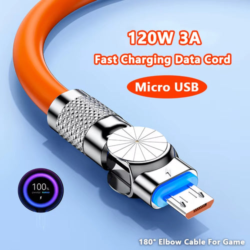 Micro USB 120W 3A Elbow Fast Charging Data Cable Cord for Playing Game for Samsung Galaxy S7 S5 Xiaomi Android Charge Usb Cord
