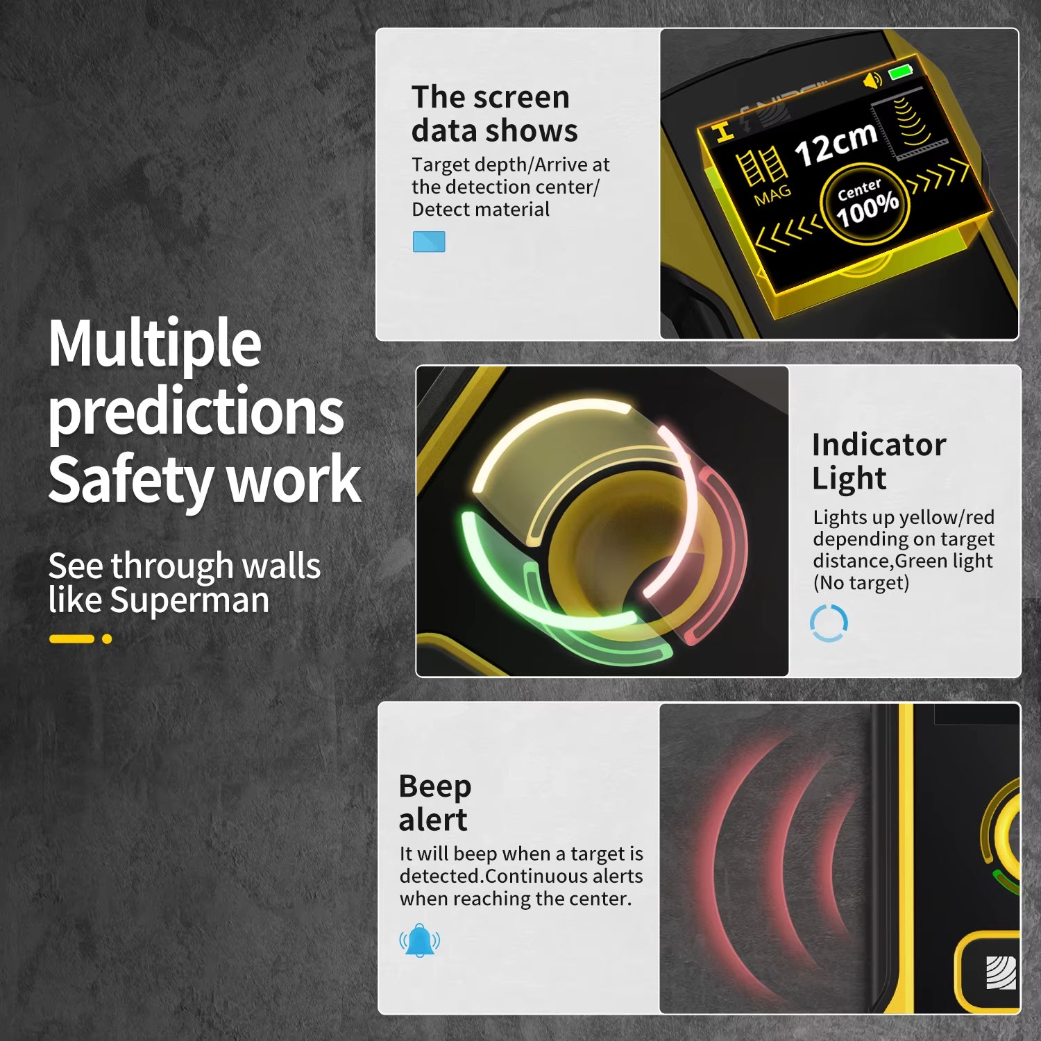 WD01 / WD02 Metal Detector Wall Detectors Scanner Positioning Hole for AC Live Cable Wires Metal Wood Detecting Tool