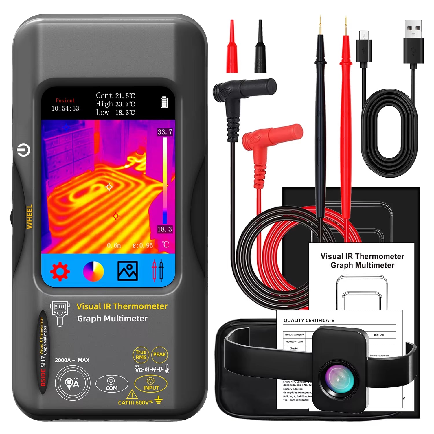 SH7 320*320 Industrial Thermal Camera 3.98Inch PCB Thermal Imager, 20000Counts Multimeter Circuit Board Electrical Inspect