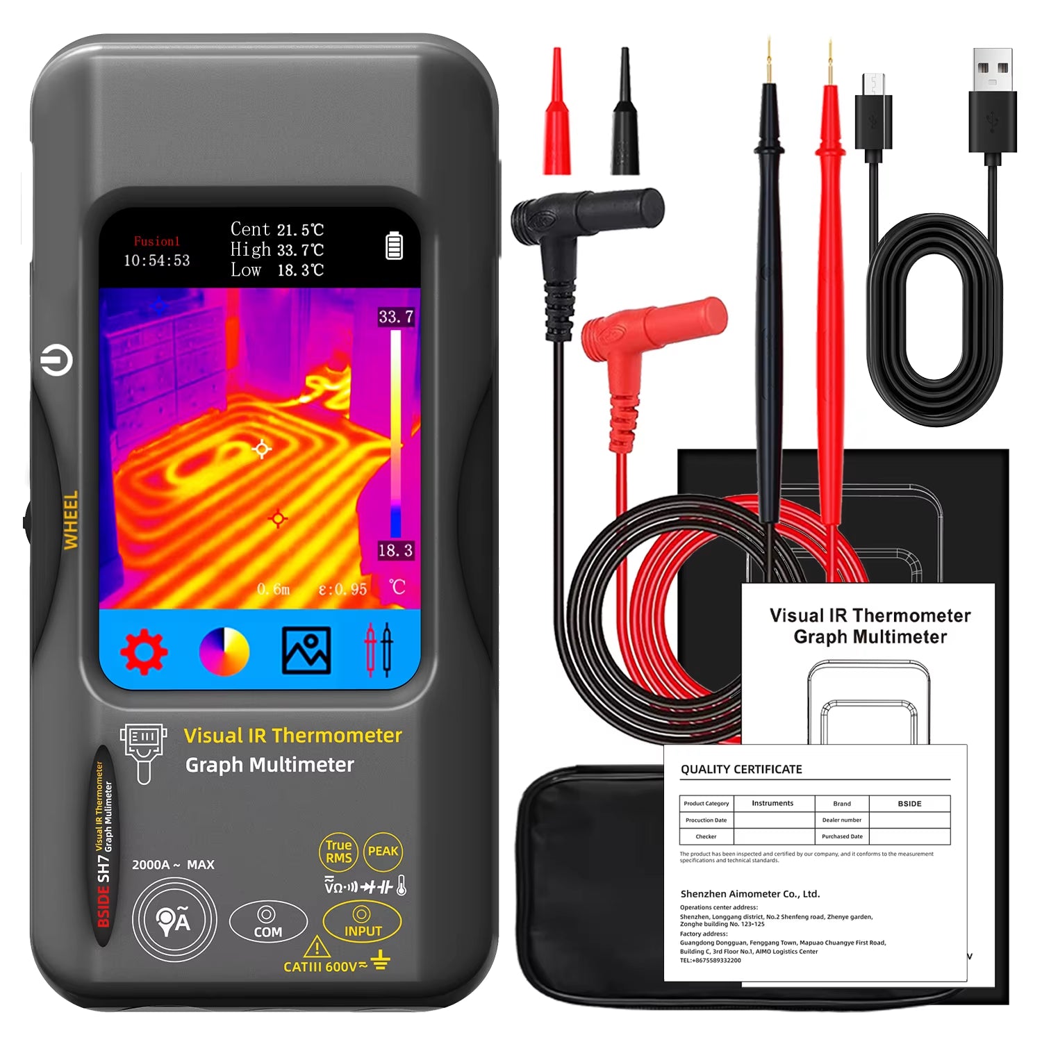 SH7 320*320 Industrial Thermal Camera 3.98Inch PCB Thermal Imager, 20000Counts Multimeter Circuit Board Electrical Inspect