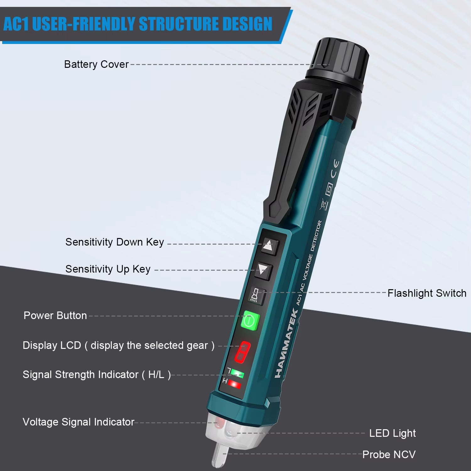 Non-Contact Voltage Tester Adjustable Sensitivity Voltage Finder Detector Pen Alarm Range 12V-1000V and Live/Zero Line Judgment