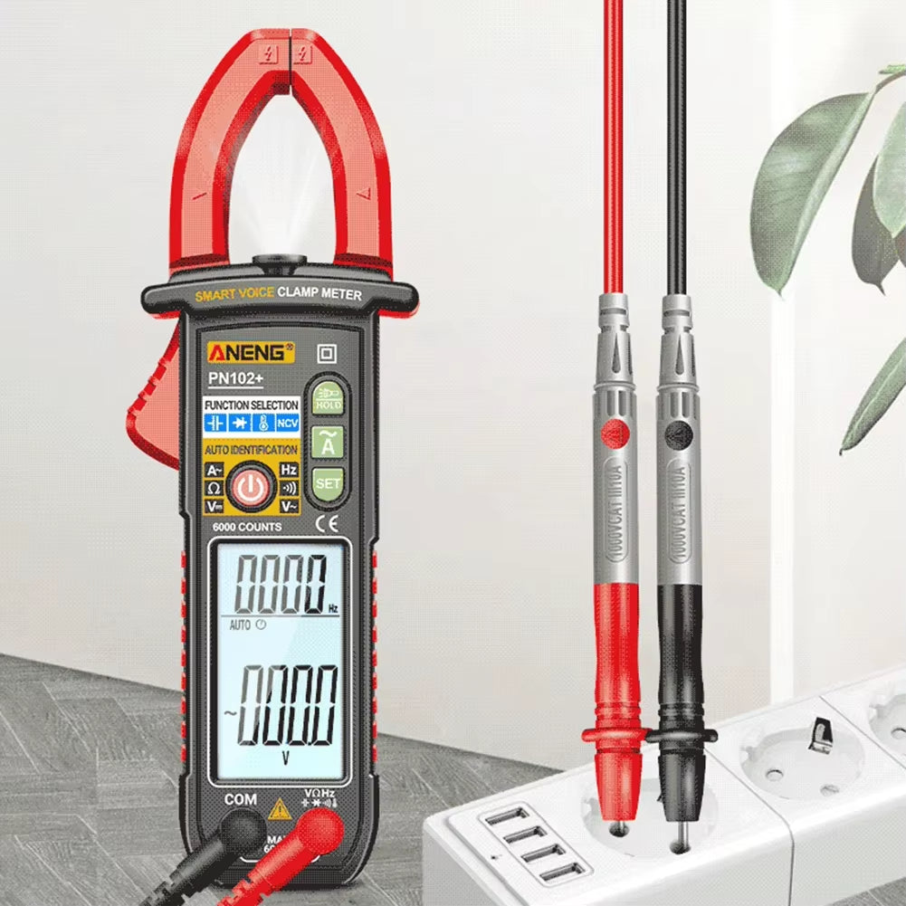 PN102+ Smart Voice Clamp Meter 6000 Counts Auto Ranging Mulitimeter Clamp AC/DC Voltage Meter Diode Hz Current Tester