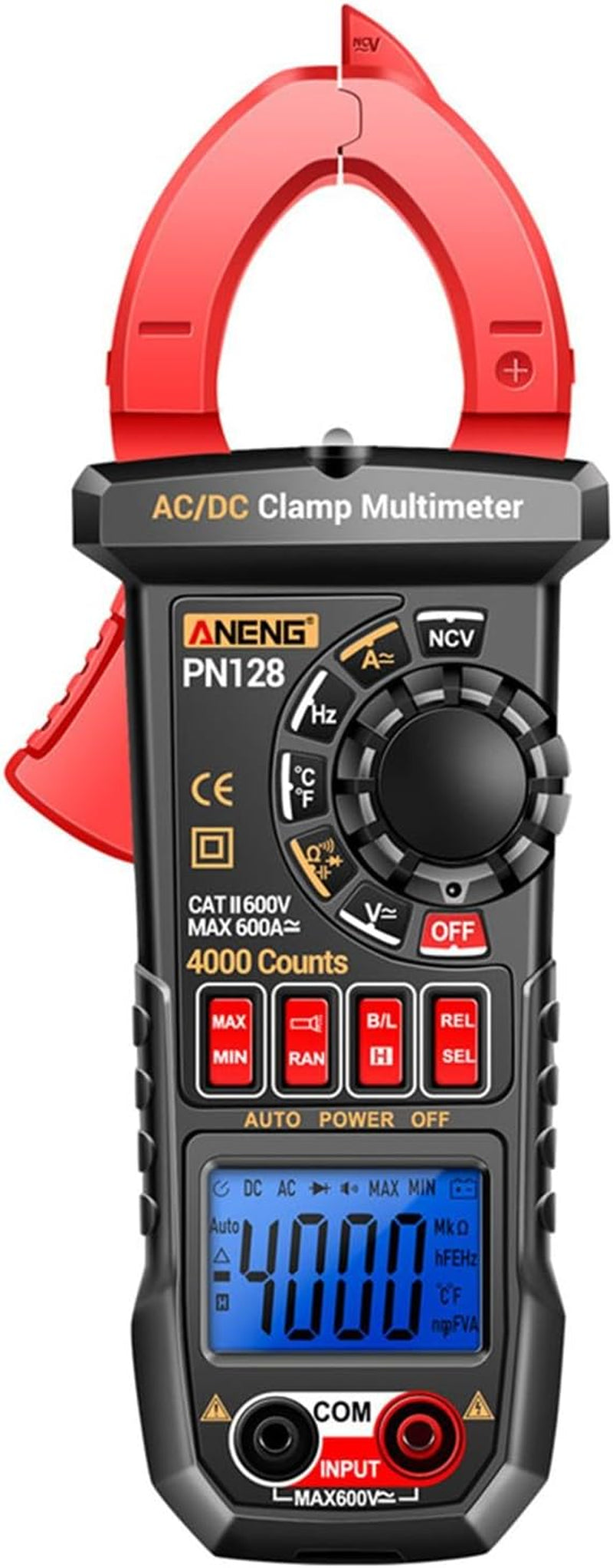 Digital Clamp Meter Voltage Tester Non-Contact LCD Display Portable Meansures Ncv Diode DC AC Voltmeter Electric Tester for Automotive Fuses, Red