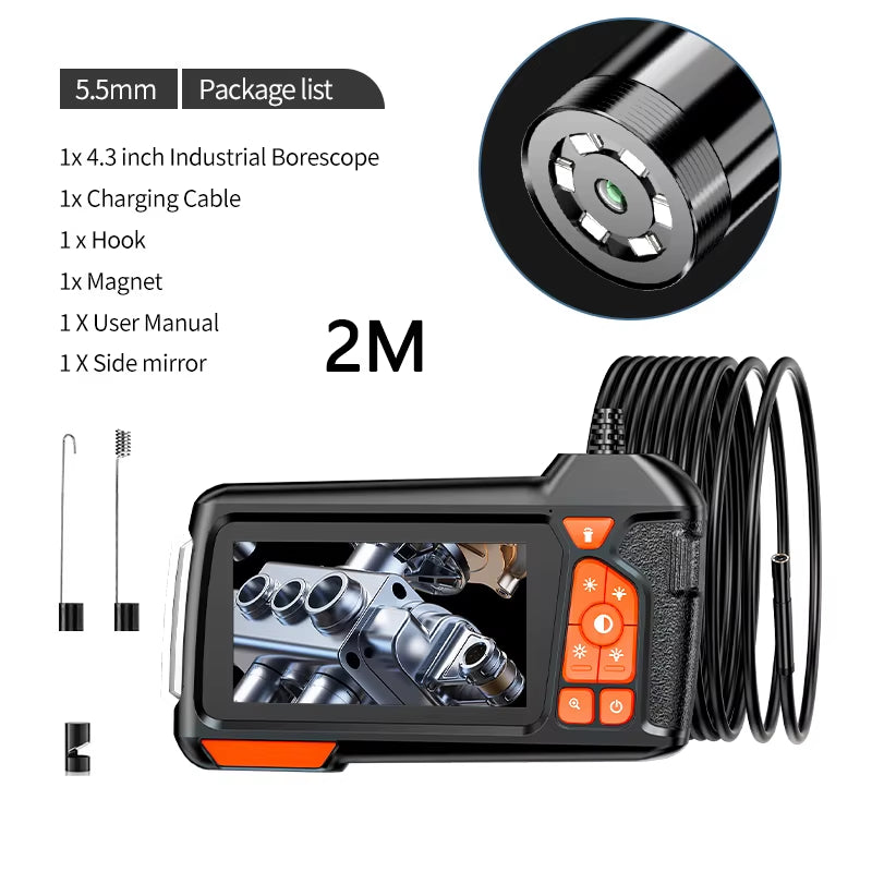 Endoscope Camera with Light P67 Waterproof HD Borescope 4.3 Inch LCD Inspection Camera 5.5Mm for Automotive HVAC Drain Wall