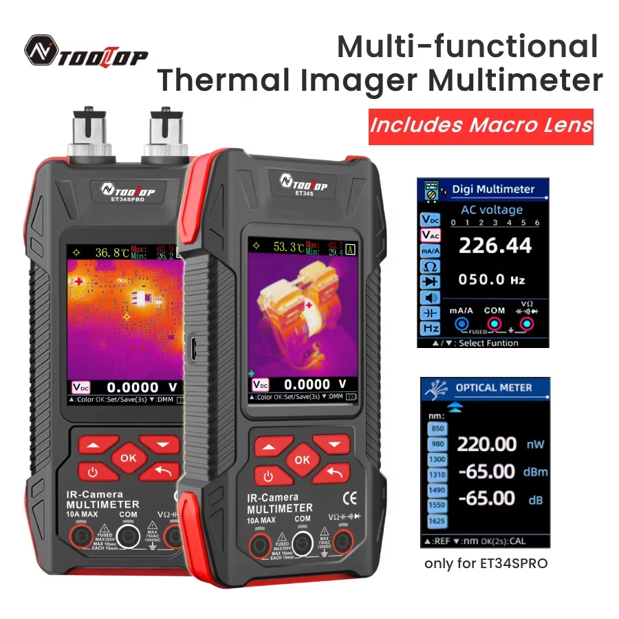 ET34S/34SPRO Handheld Thermal Imager with Macro Lens 60000 Counts Multimeter Optical Power Meter 3.2Inch Infrared Camera