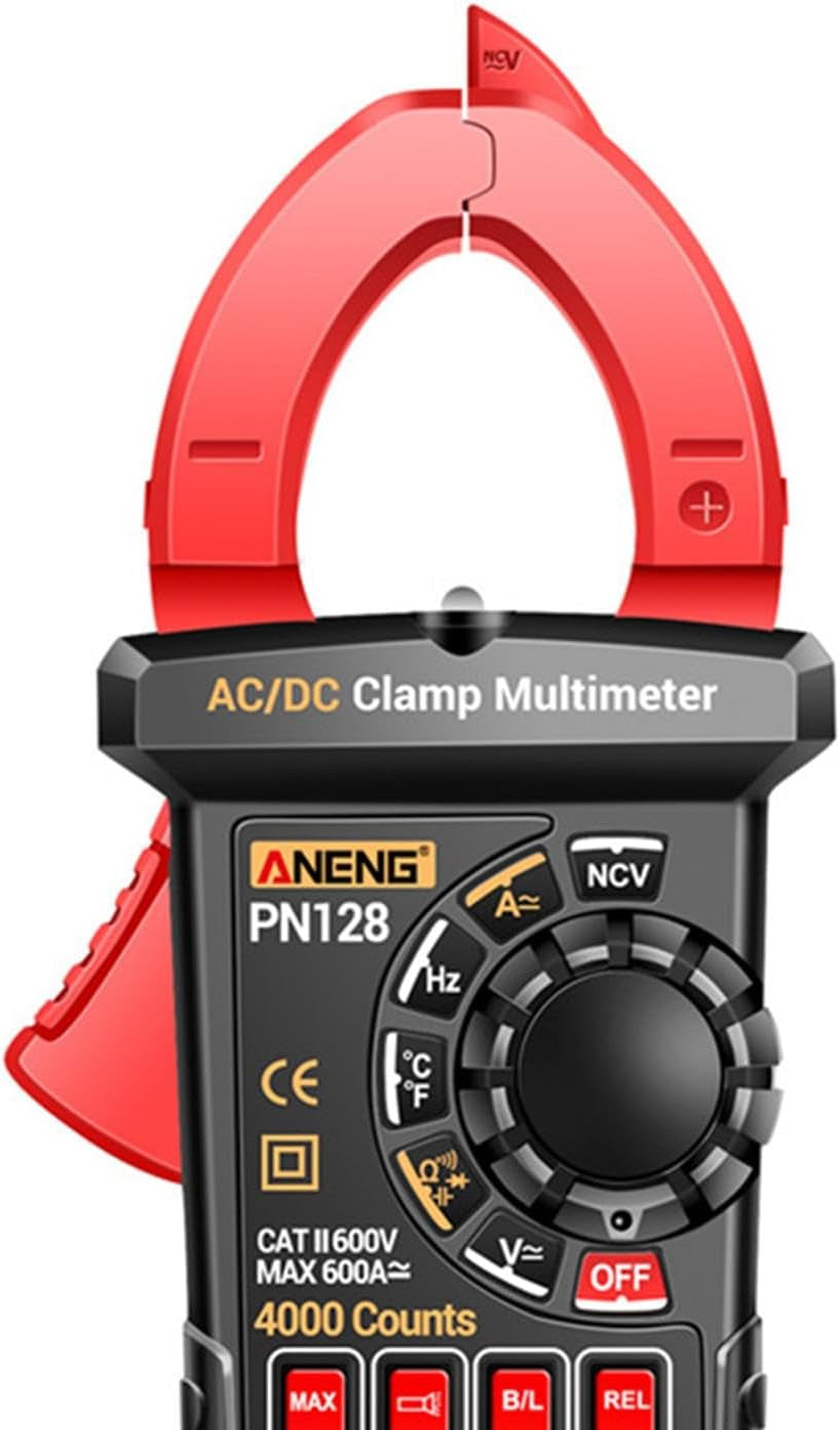Digital Clamp Meter Voltage Tester Non-Contact LCD Display Portable Meansures Ncv Diode DC AC Voltmeter Electric Tester for Automotive Fuses, Red