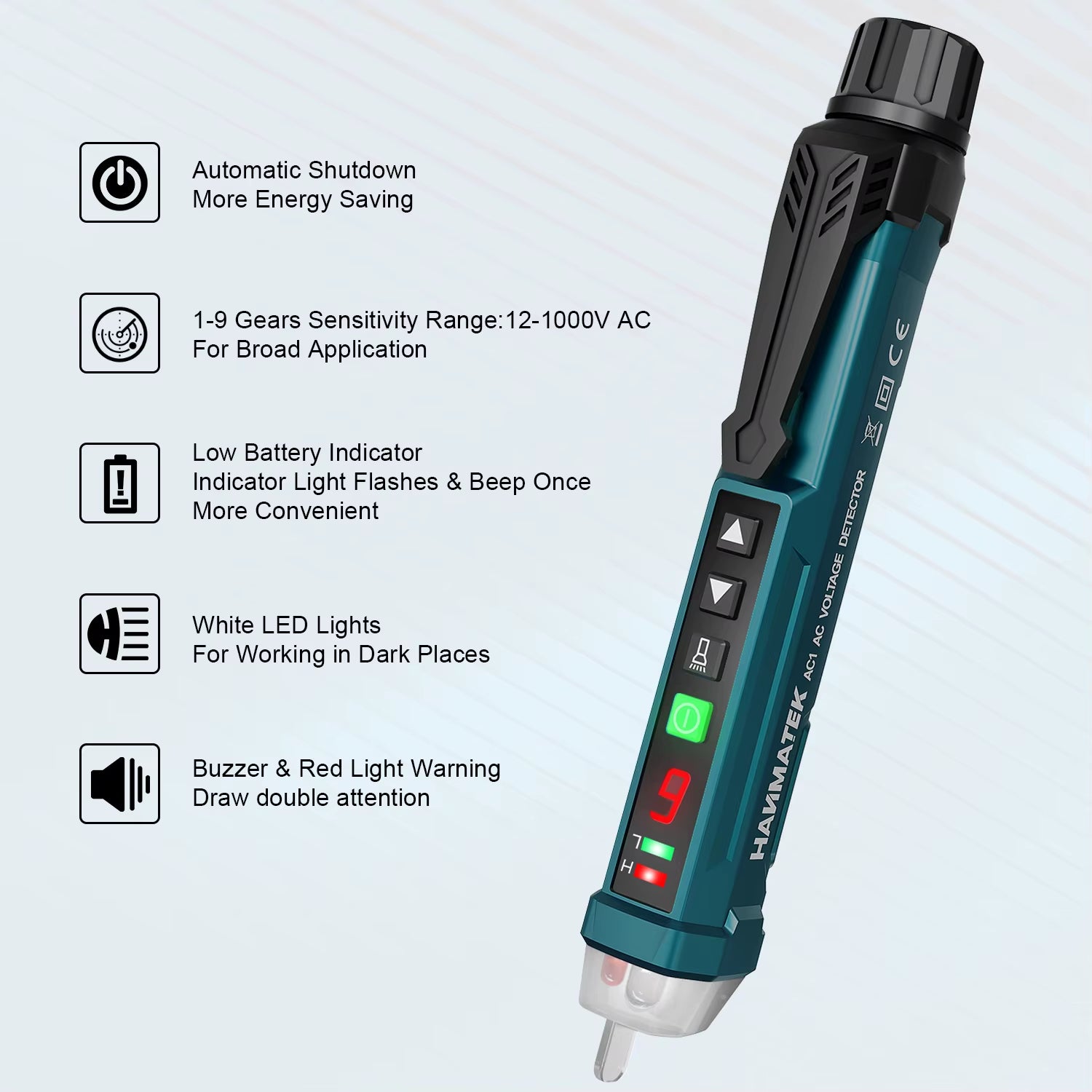 Non-Contact Voltage Tester Adjustable Sensitivity Voltage Finder Detector Pen Alarm Range 12V-1000V and Live/Zero Line Judgment