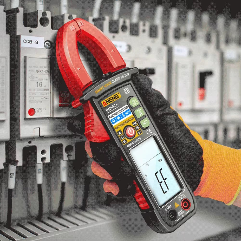 PN102+ Smart Voice Clamp Meter 6000 Counts Auto Ranging Mulitimeter Clamp AC/DC Voltage Meter Diode Hz Current Tester