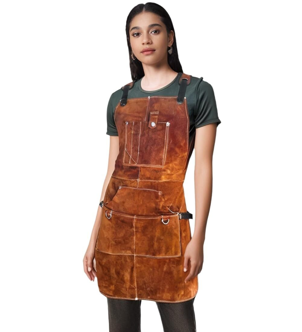 Flame Retardant Leather Tool Apron for Outdoor Woodwork Grilling Kitchen
