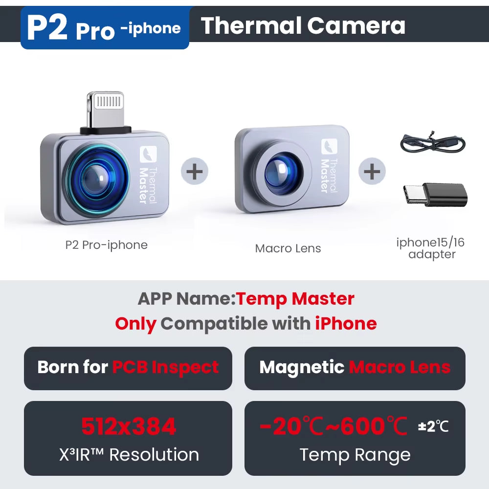 P2//P2PRO 1112℉ Thermal Camera USB C 256×192 for Electronic Water Leak Detector to Repair Cell Phones Android Apple Vision Pro