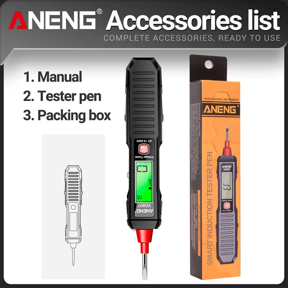 VD807 Smart Induction Tester Pen AC 12-300V Voltage Tester NCV Sensor Wire Detector 50/60Hz Professional Electrician Tool
