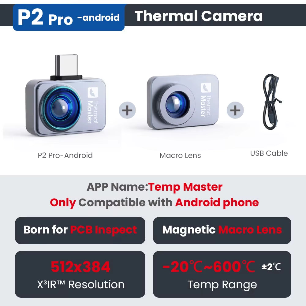 P2//P2PRO 1112℉ Thermal Camera USB C 256×192 for Electronic Water Leak Detector to Repair Cell Phones Android Apple Vision Pro