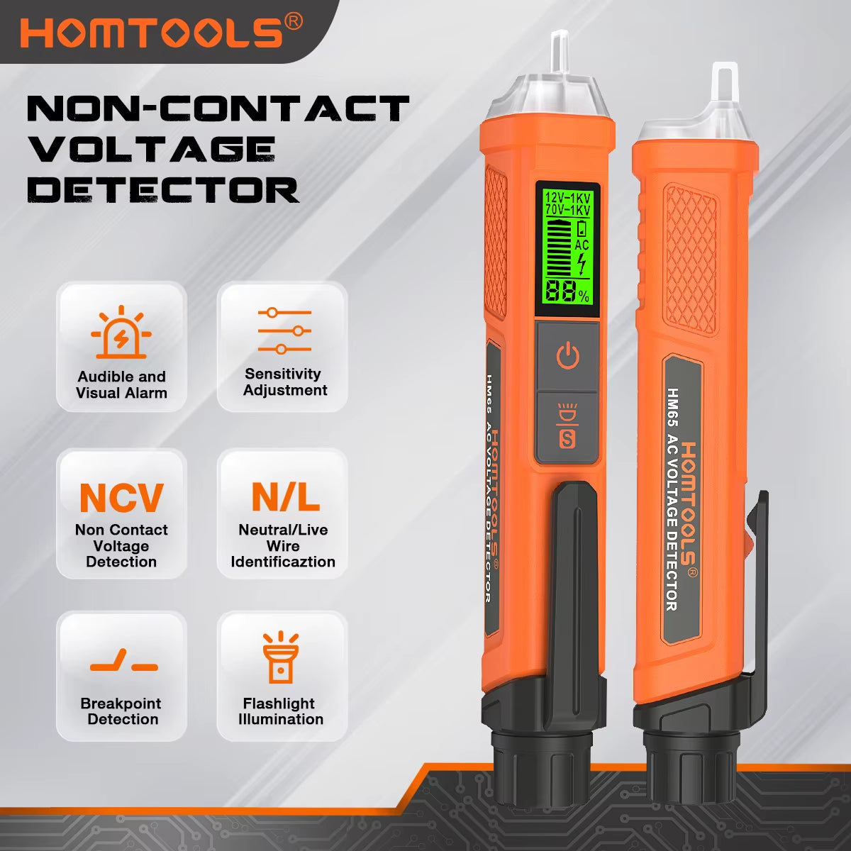 HOMTOOLS HM65 Non-Contact Voltage Detector Portable 50/60Hz Smart Electric Pen Tester NCV Sensor AC 12-1200V Electrical Tools