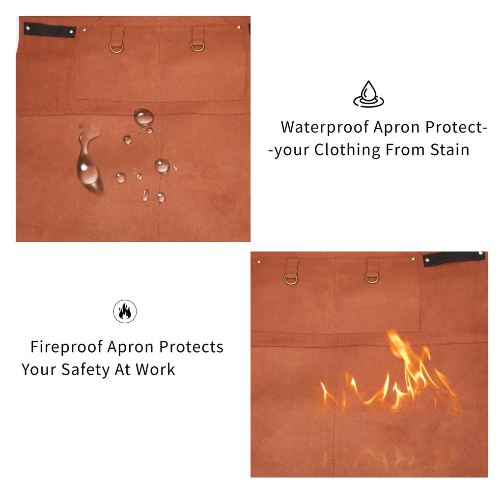 Flame Retardant Leather Tool Apron for Outdoor Woodwork Grilling Kitchen