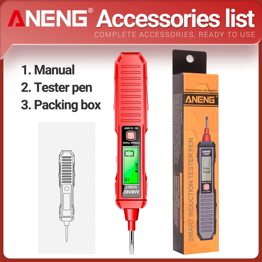 VD807 Smart Induction Tester Pen AC 12-300V Voltage Tester NCV Sensor Wire Detector 50/60Hz Professional Electrician Tool