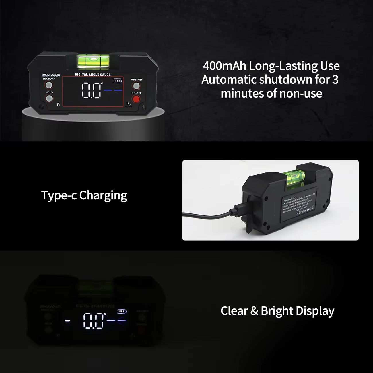 Digital Angle Finder with Level Bubble Dual Axis Rechargable Digital Angle Gauge Magnetic Digital Level Box Protractor