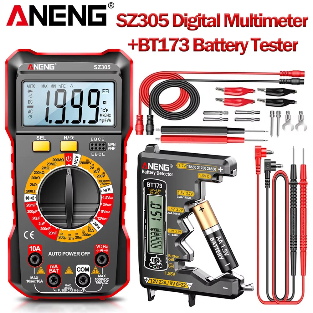 SZ305 Digital Multimeter NCV Voltage Induction Detector +BT173 Digital Display Battery Tester Professional Electrician Too