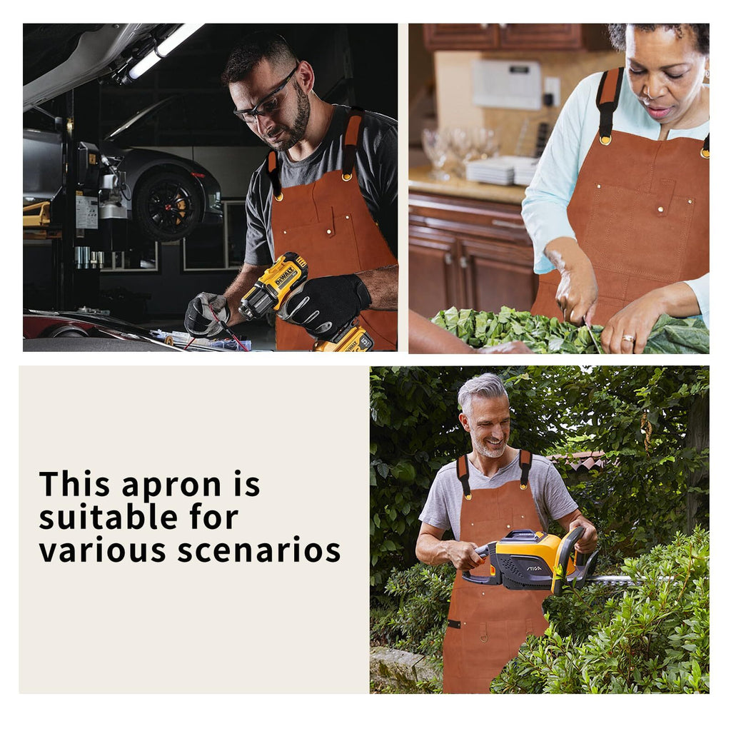 Flame Retardant Leather Tool Apron for Outdoor Woodwork Grilling Kitchen