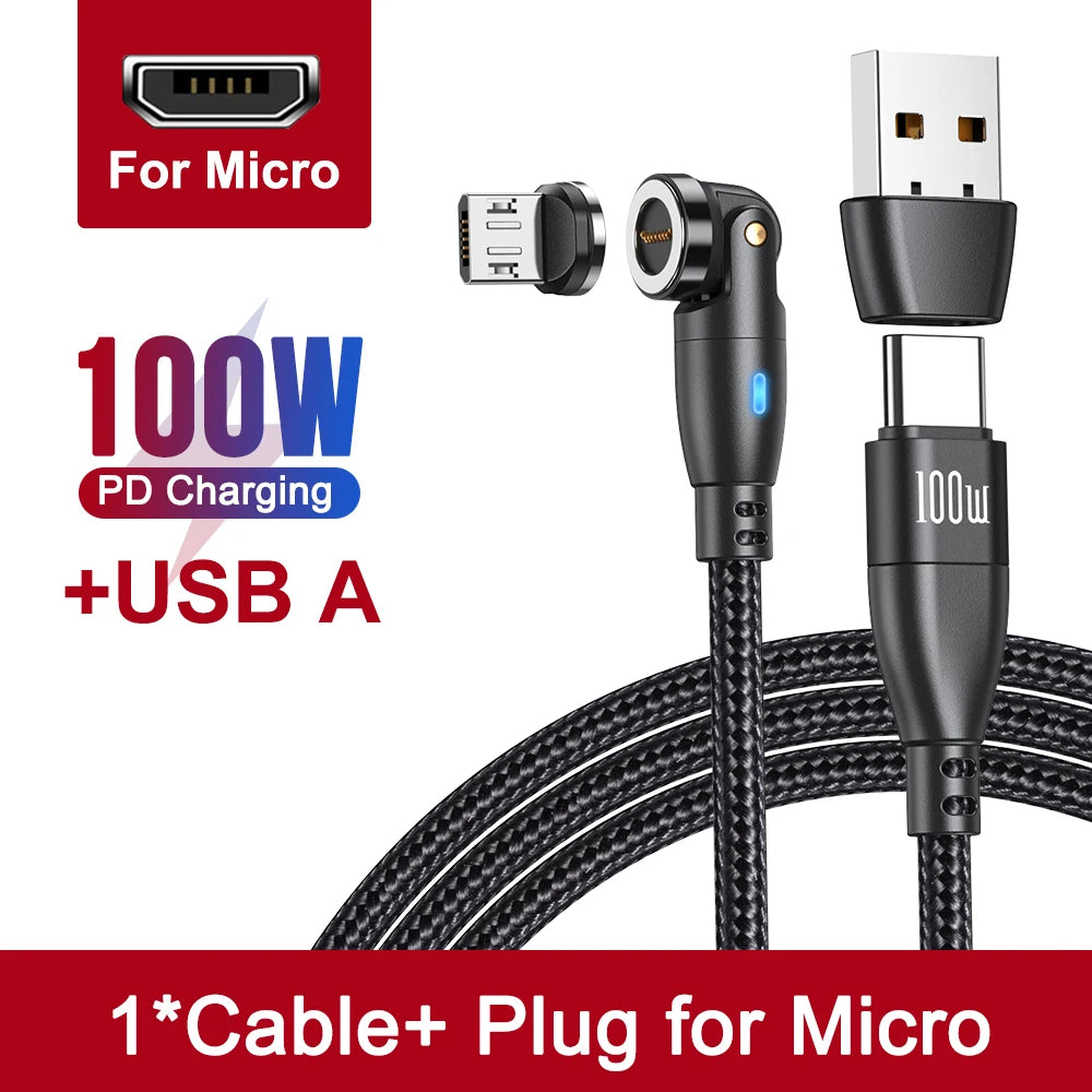 100W Magnetic USB Type C Cable 5A Fast Charging Micro Type C Cable for Macbook Samsung for Iphone Magnet Charger Wire Cord