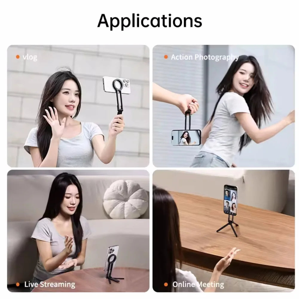 Foldable Phone Tripod Carabiner-Mounted for Iphone 16 15 14 Portable Dual-Sided Magnetic Tripod Desk Mount Phone Handle Holder