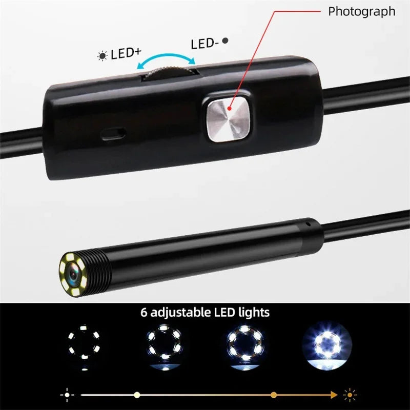 Industrial Borescope, 3 in 1 Endoscope Camera with 6 Leds, Type C,IP67 Waterproof, OTG Mini Camera for Pipeline Inspection