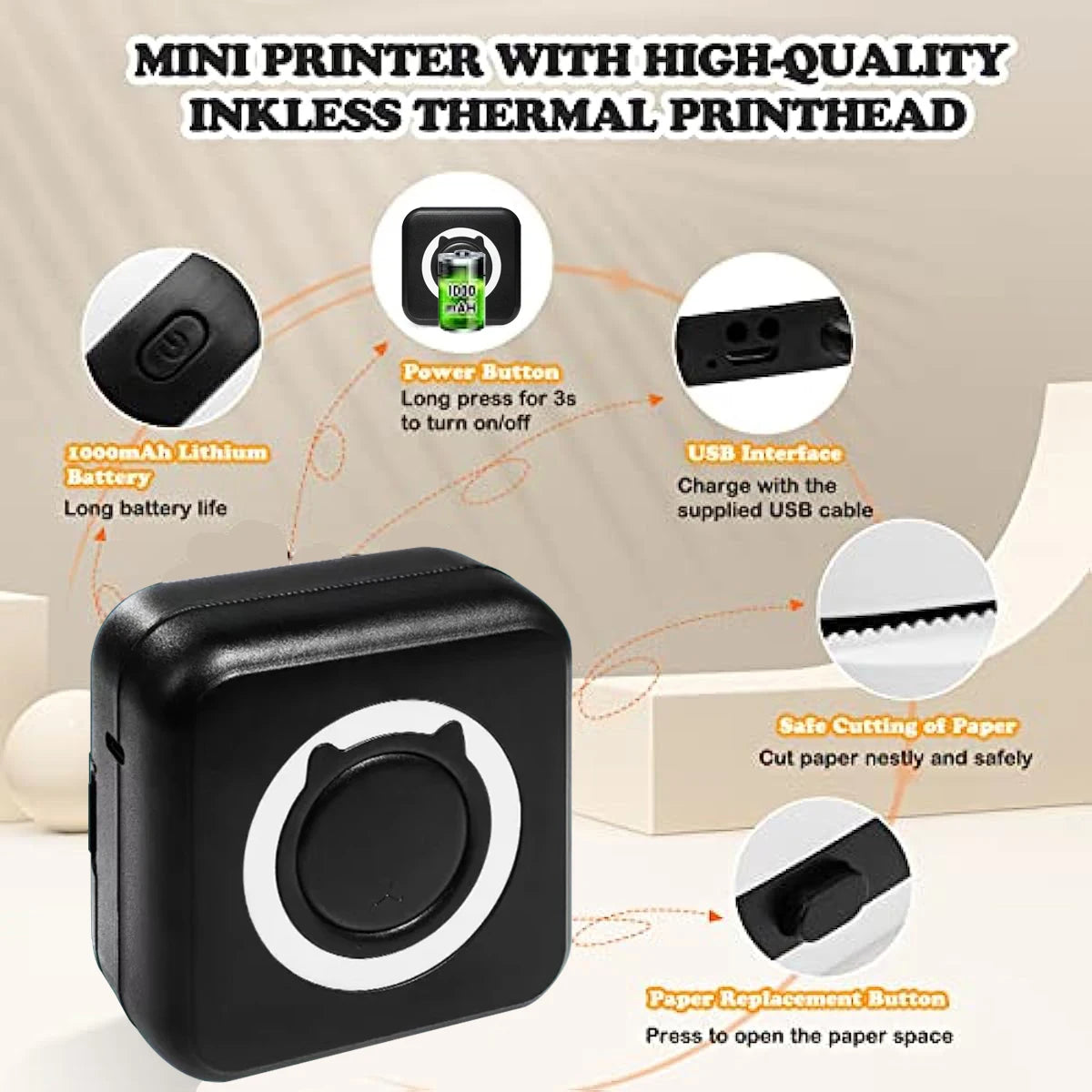 MINI Print Portable Thermal Printer Photo Pocket Thermal Label Printer 58Mm Printing Wireless Bluetooth Android IOS