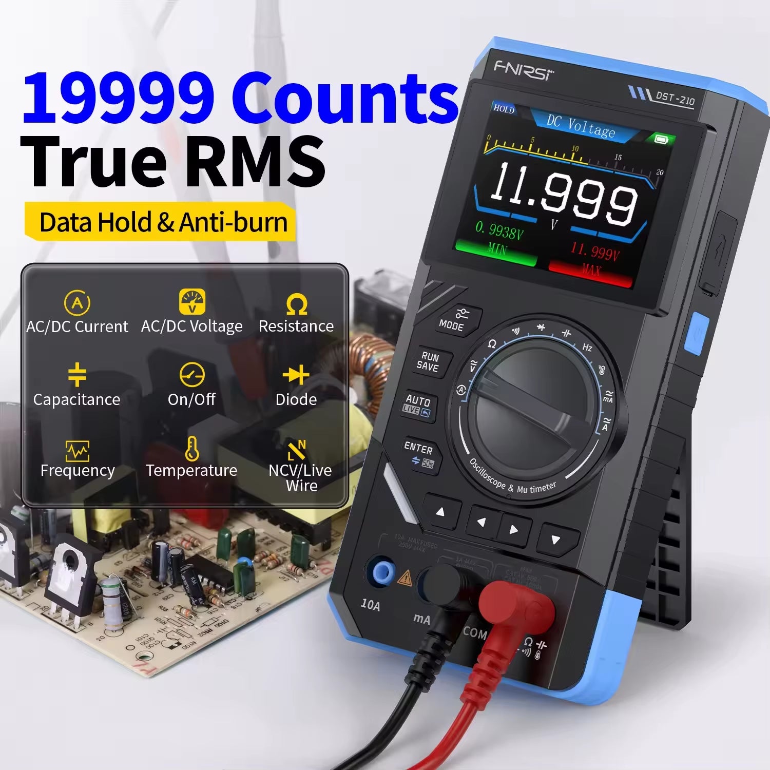 DST-210 3-In-1 Digital Oscilloscope Multimeter 19999 Counts 10Mhz 48Msps Portable Automotive Oscilloscope Electrical Tool