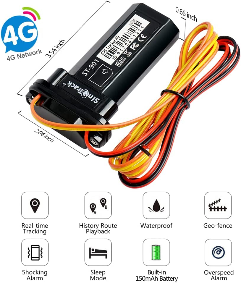 Vehicle Car GPS Tracker, ST-901 4G Car Locator Mini Portable Real-Time Location Anti-Theft Alarm Device, Waterproof Motorcycle GPS Tracker Device for Truck Taxi