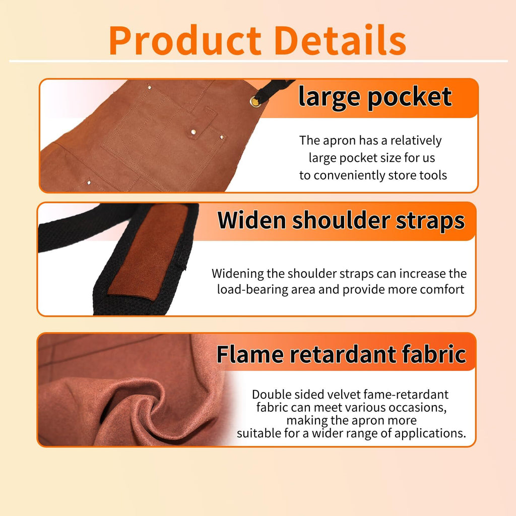 Flame Retardant Leather Tool Apron for Outdoor Woodwork Grilling Kitchen