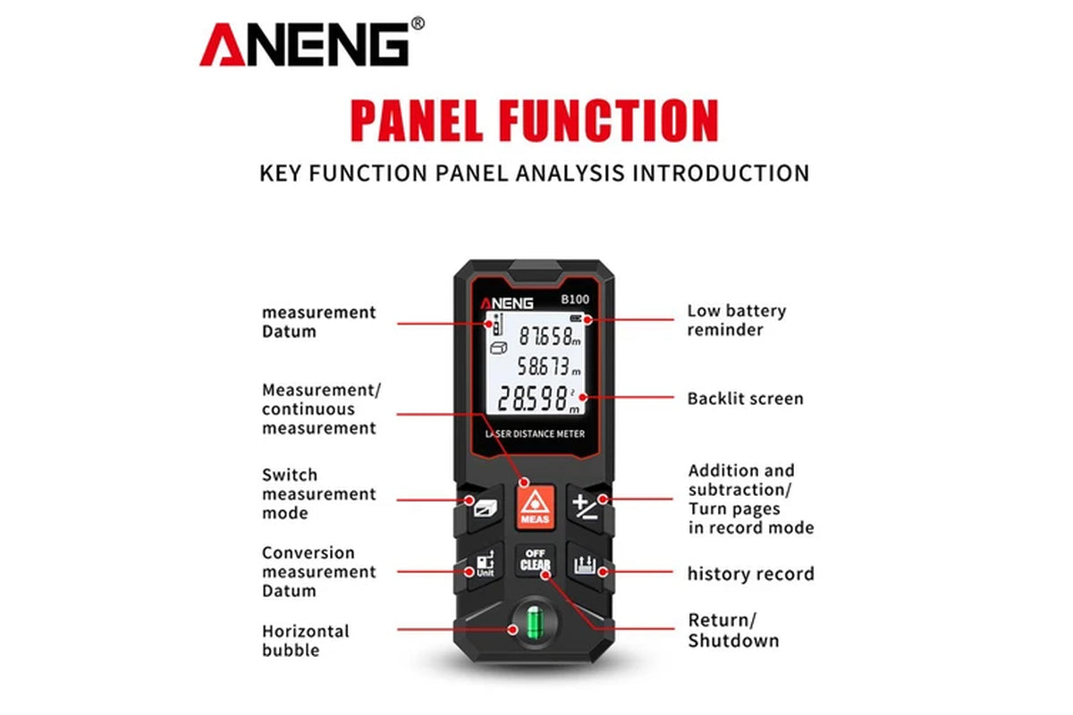 100M Laser Distance Meter | LCD Digital Laser Measure with Bubble Level