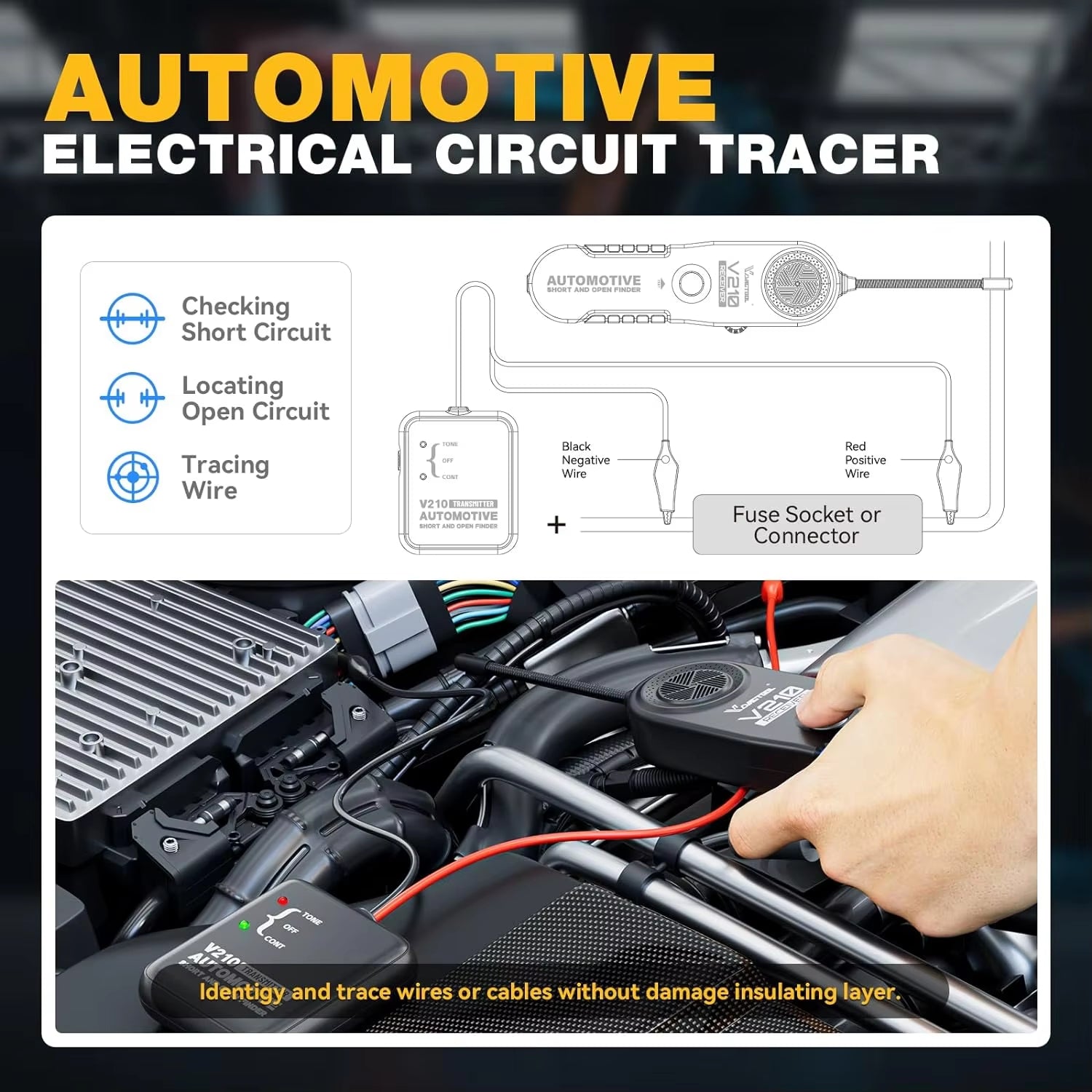 V210 Automotive Circuit Tester 6-42V Short Open Finder Checker Car Repair Cable Circuit Wire Tracker Tracers Analyzer