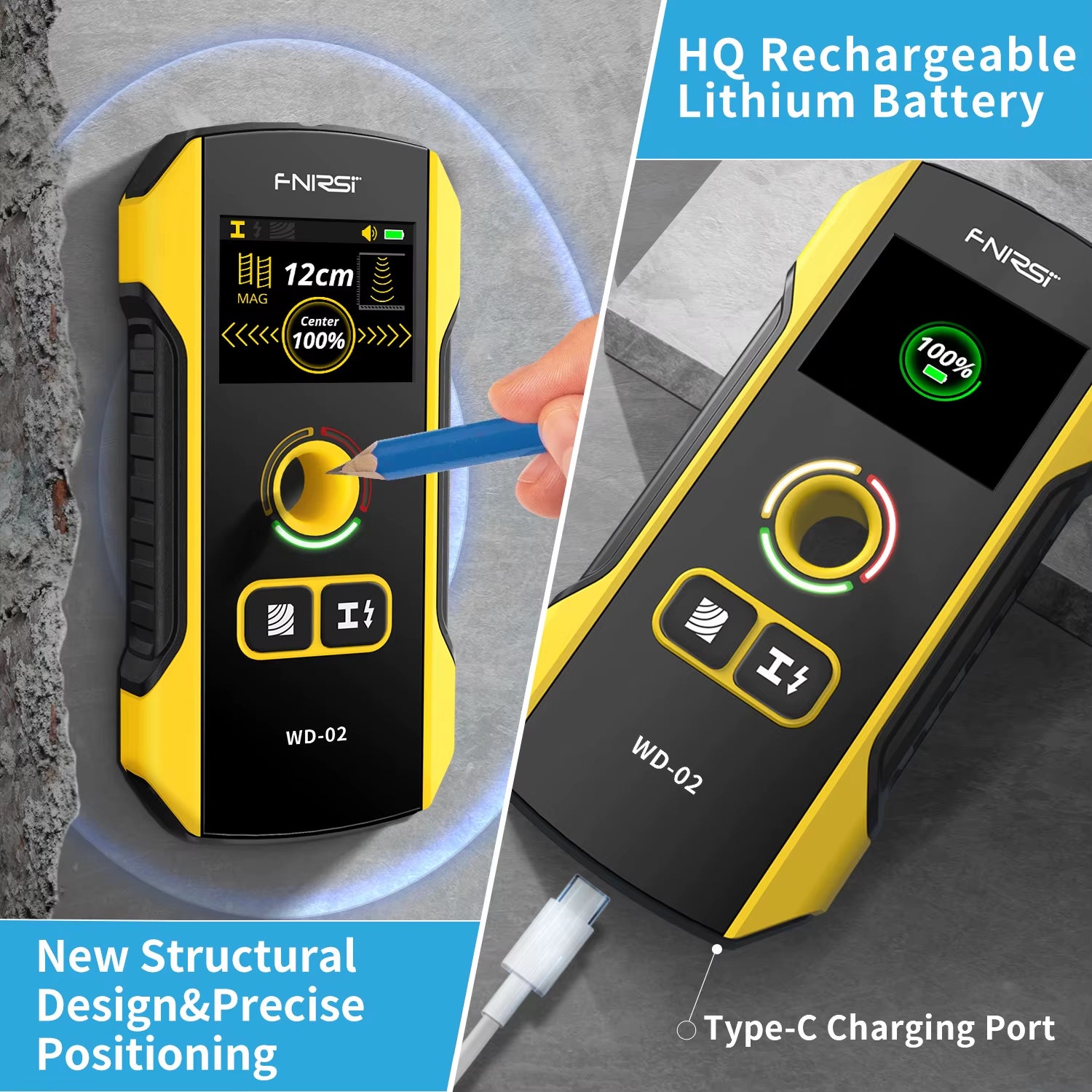 WD01 / WD02 Metal Detector Wall Detectors Scanner Positioning Hole for AC Live Cable Wires Metal Wood Detecting Tool