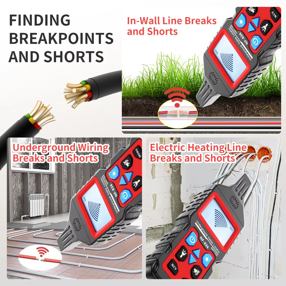 NF-826 Underground Cable Tester Locator Wire Tracker Detection Wall Electrical Lines Water and Gas Supply Pipeline Path