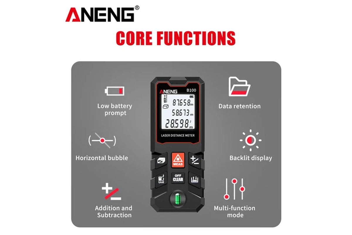 100M Laser Distance Meter | LCD Digital Laser Measure with Bubble Level