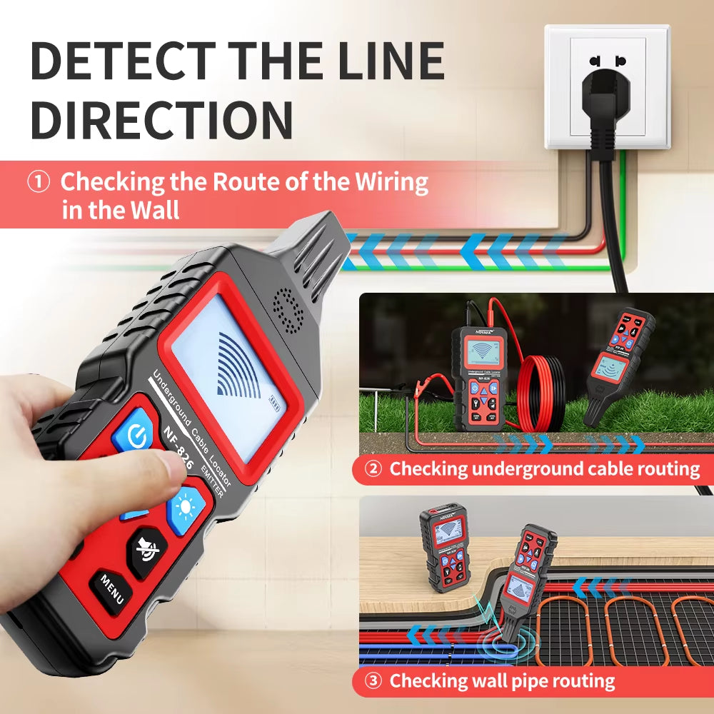 NF-826 Underground Cable Tester Locator Wire Tracker Detection Wall Electrical Lines Water and Gas Supply Pipeline Path