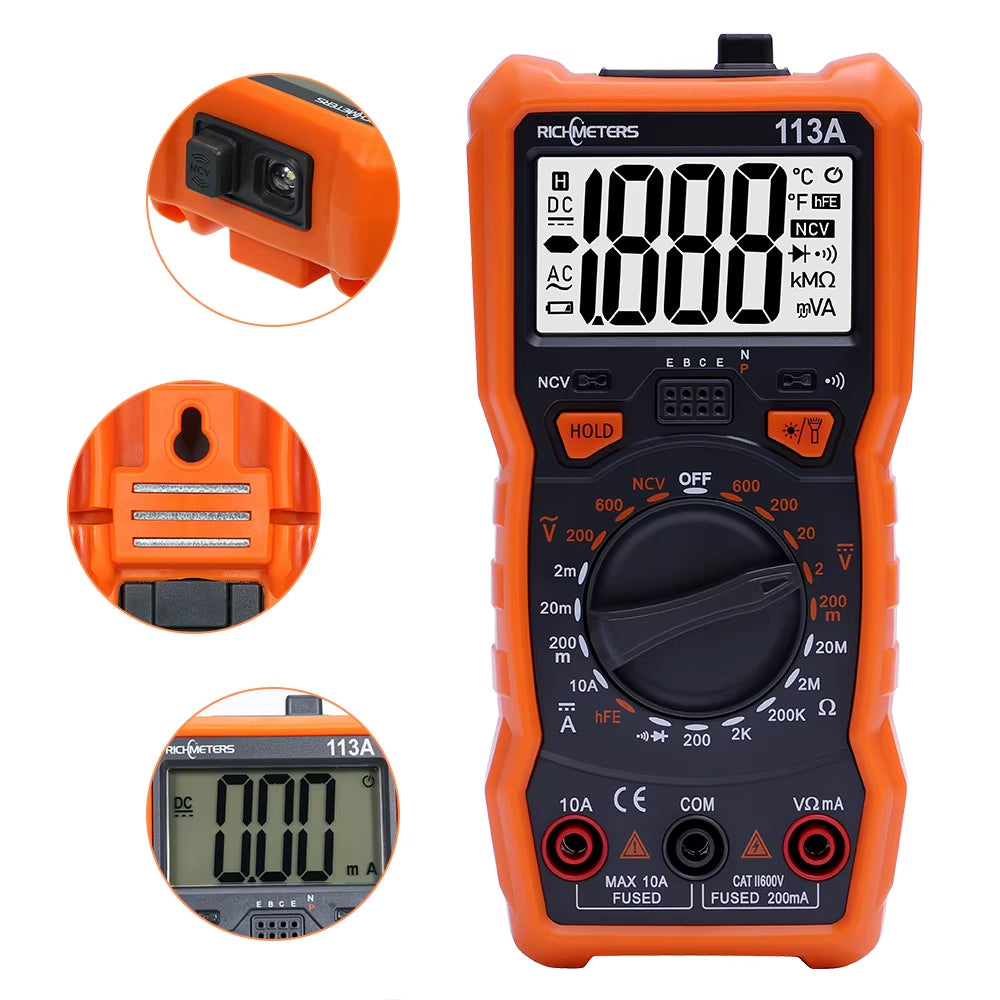 RM113D NCV Digital Multimeter 6000 Counts Auto Ranging AC/DC Voltage Meter Flash Back Light Large Screen 113A/D