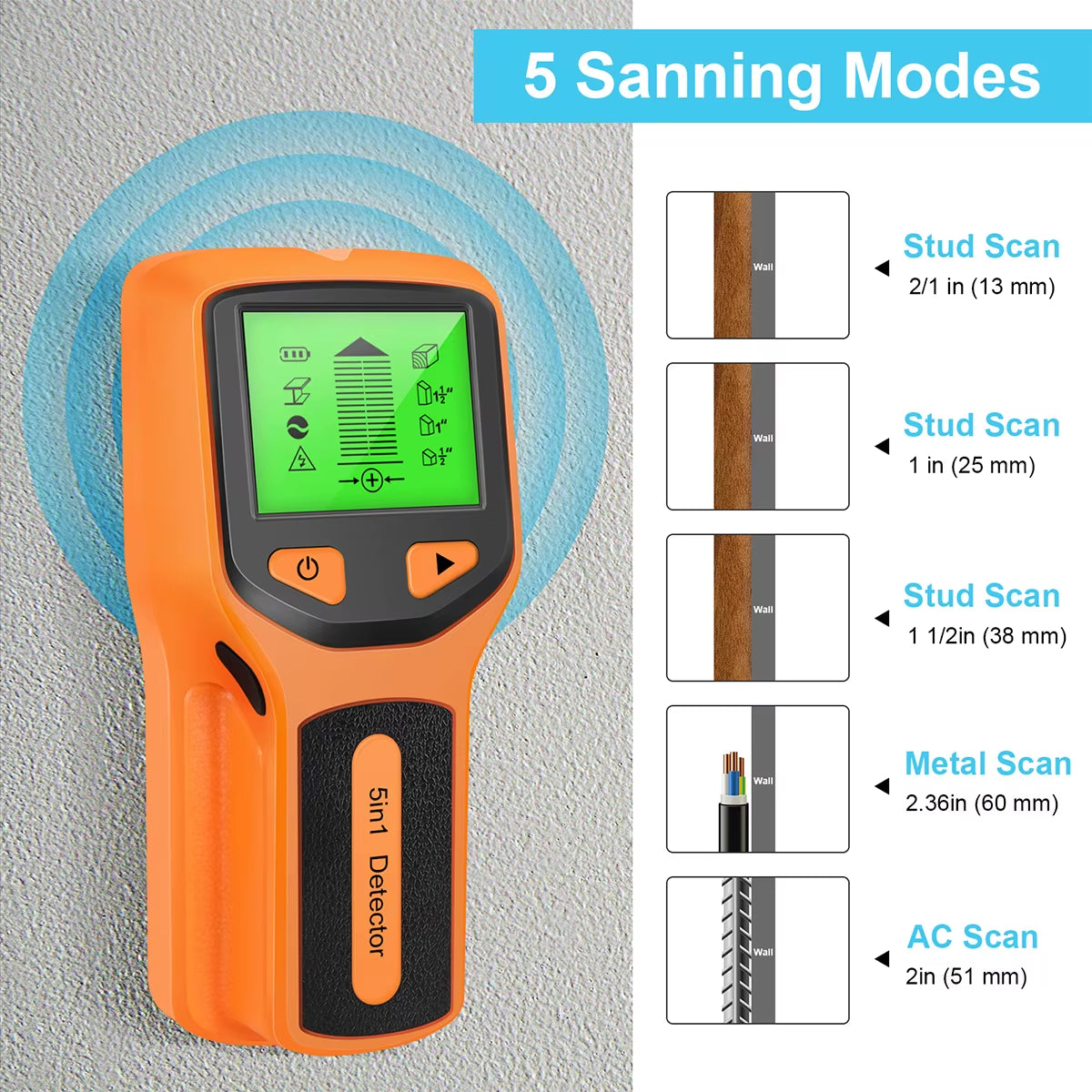 Stud Finder Sensor 5In1 Wall Scanner Electronic Stud Sensor Locator Wood Beam Joist Finders Portable Wall Detector LCD Display