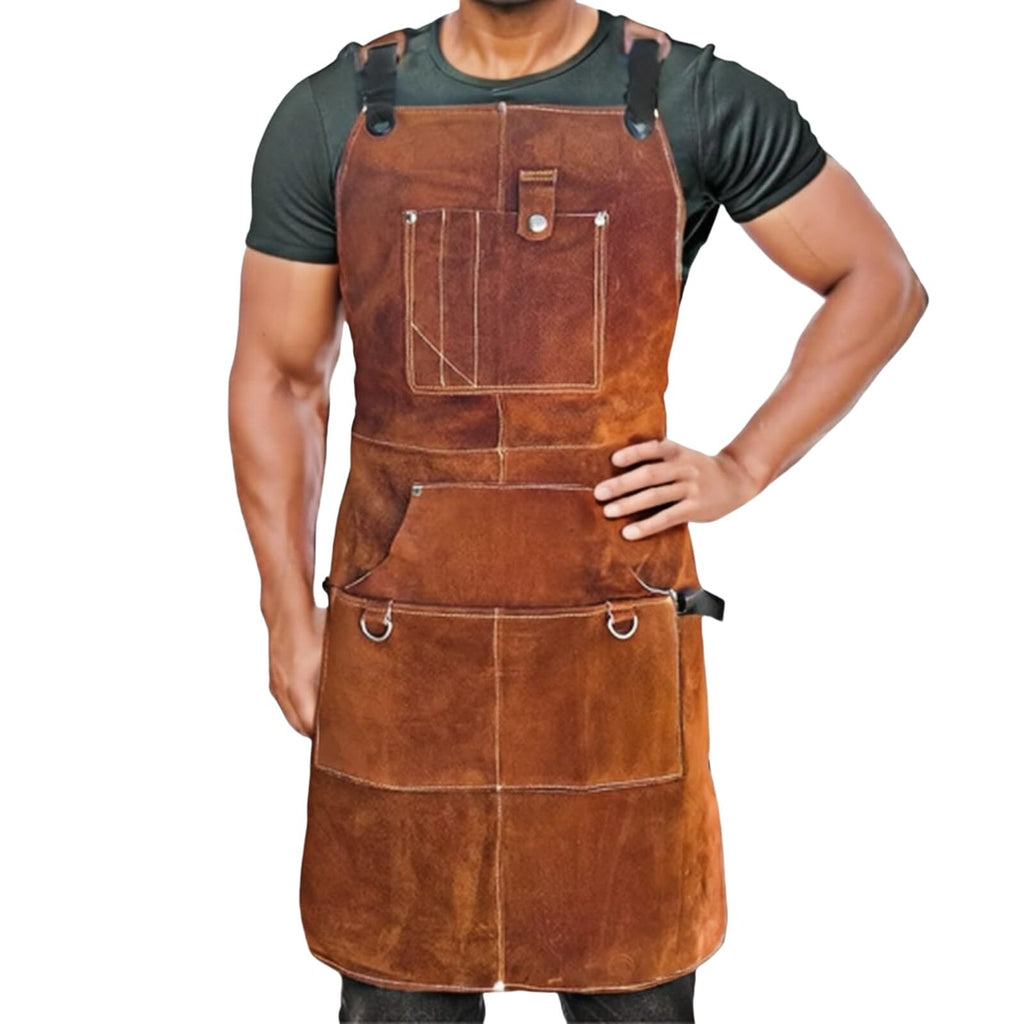 Flame Retardant Leather Tool Apron for Outdoor Woodwork Grilling Kitchen