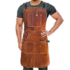 Flame Retardant Leather Tool Apron for Outdoor Woodwork Grilling Kitchen