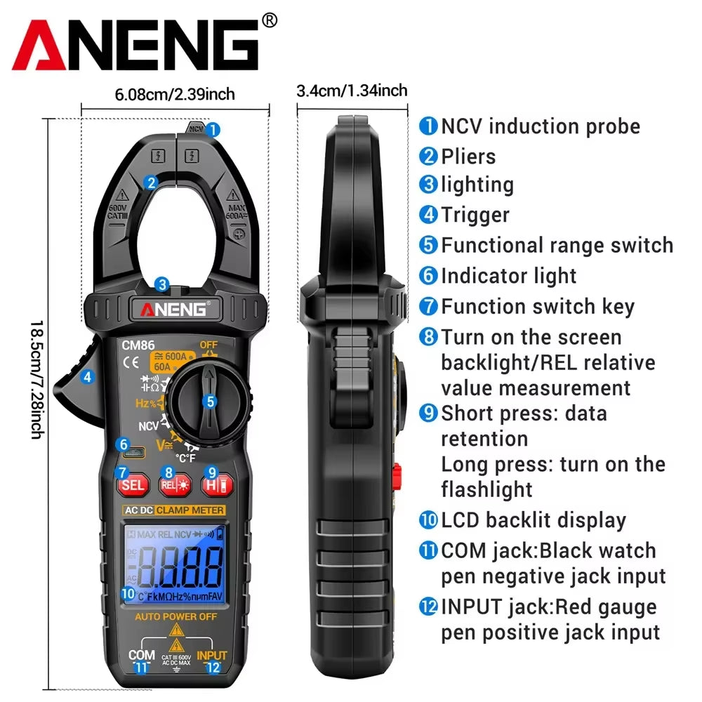 Digital Clamp Meter Multimeter  600A AC/DC Current Voltage Diode NCV Voltage Detection Professional Electrician Test Tools