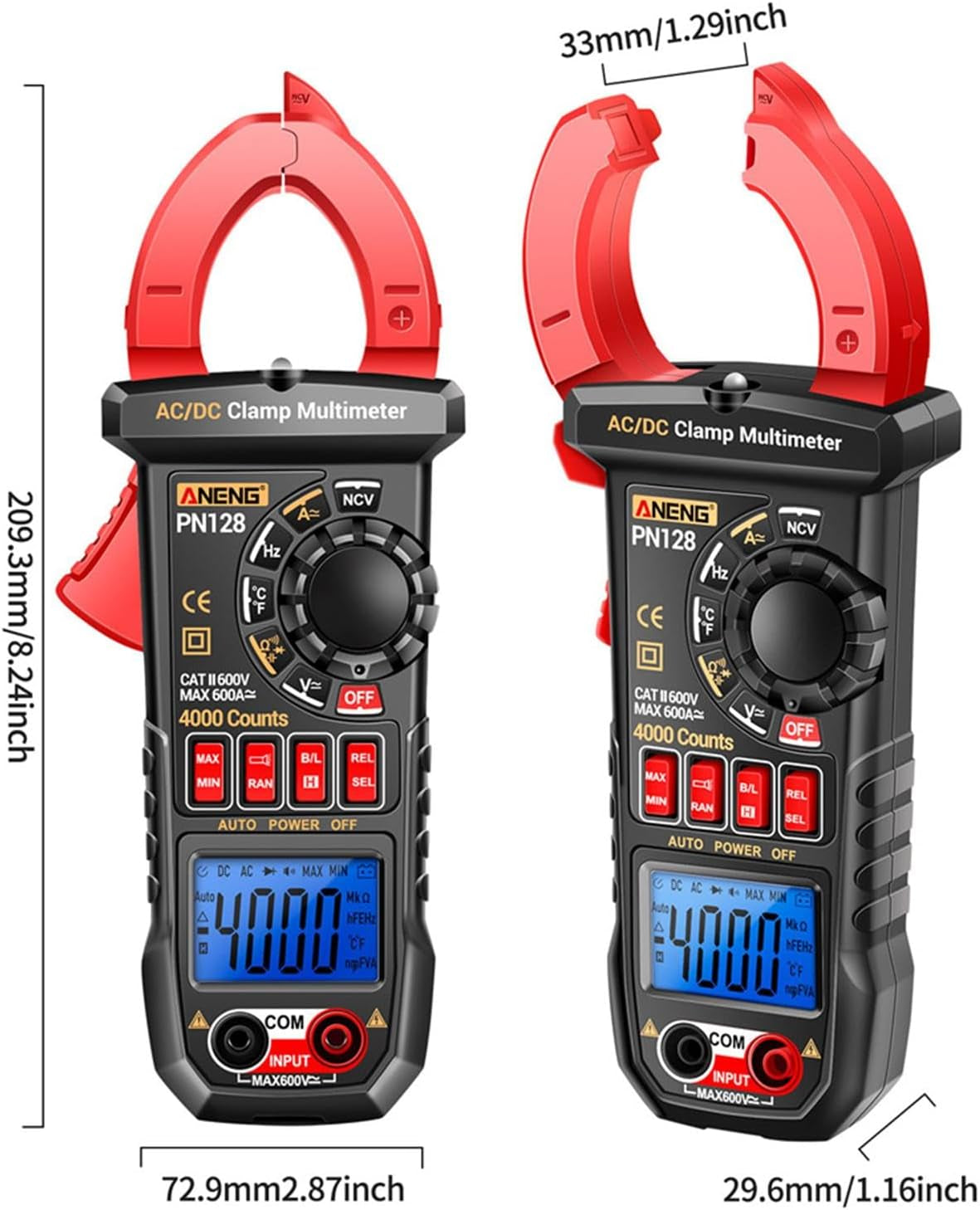 Digital Clamp Meter Voltage Tester Non-Contact LCD Display Portable Meansures Ncv Diode DC AC Voltmeter Electric Tester for Automotive Fuses, Red