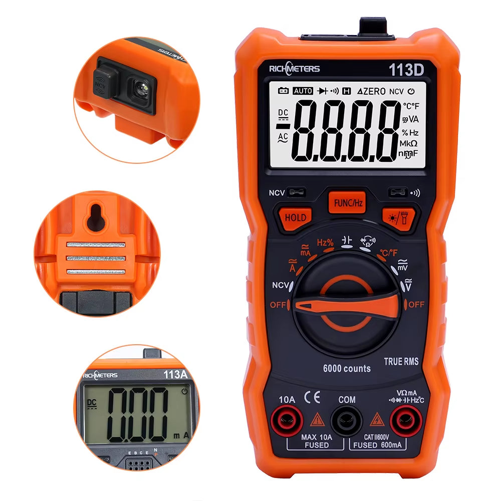 RM113D NCV Digital Multimeter 6000 Counts Auto Ranging AC/DC Voltage Meter Flash Back Light Large Screen 113A/D
