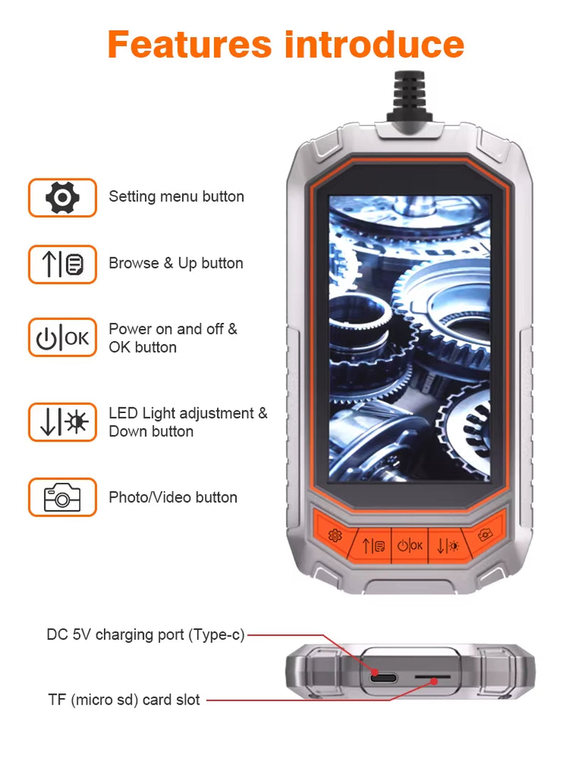 3.9Mm Inspection Camera 4.3Inch 1080P Endoscope Camera Snake Endoscopic Camera for Car Air Conditioner Engine Checking
